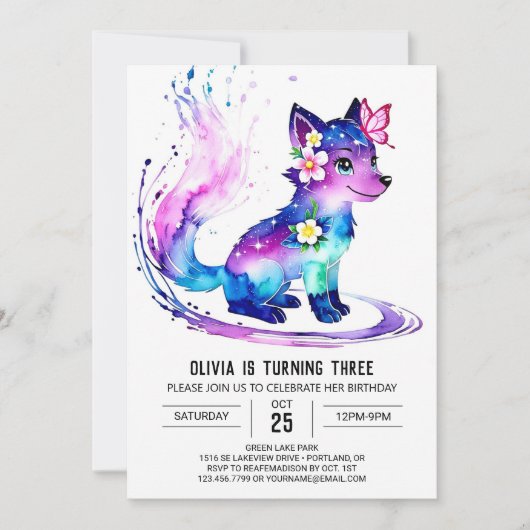 Invitation Majestic Rose Wolf Digital Girl Anniversaire (Devant)
