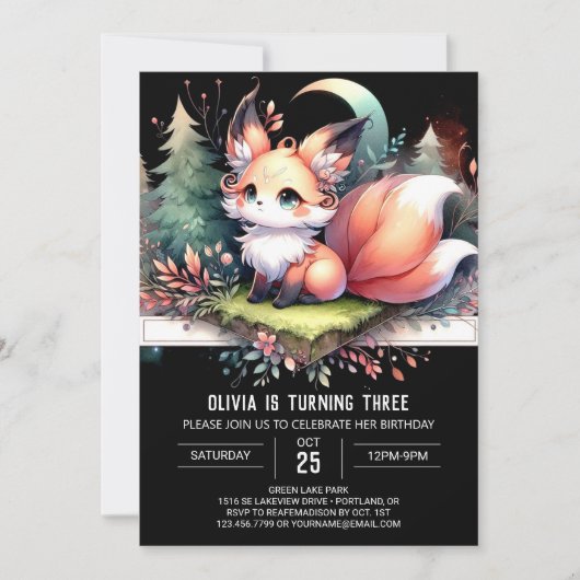 Invitation Majestic Whimsy Fox Anniversaire numérique (Devant)