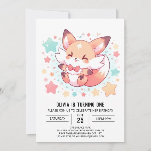 Invitation Majestic Woods Fox 1er anniversaire (Devant)