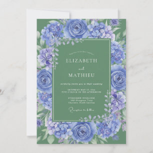 Invitation Majestueux mariage botanique bleu barbeau