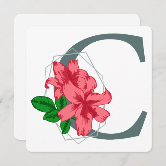 Invitation Majuscule C monogramme floral (Devant / Derrière)
