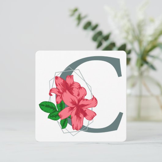 Invitation Majuscule C monogramme floral (Debout devant)