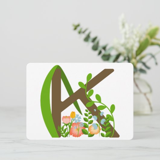 Invitation Majuscule K monogramme floral (Debout devant)
