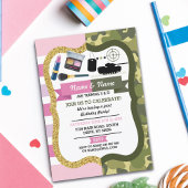 Invitation Make Up & Army Boy Girl Birthday Shared Party
