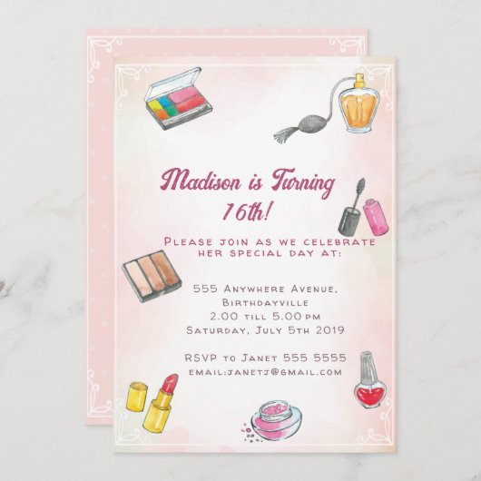 Invitation make up birthday (Devant / Derrière)