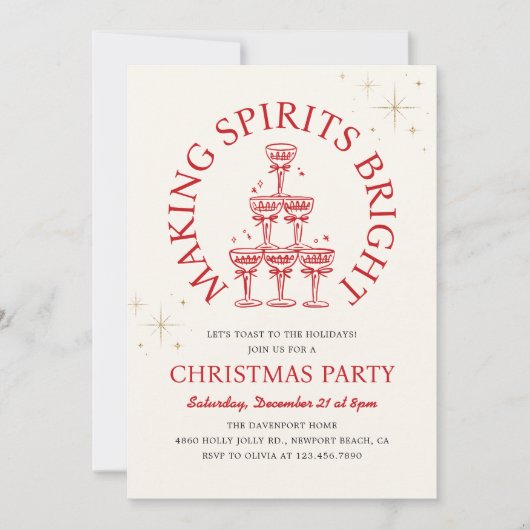 Invitation Making Spirits Bright Champagne Christmas Party (Devant)