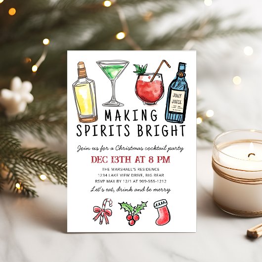 Invitation Making Spirits Bright Christmas Cocktail Party