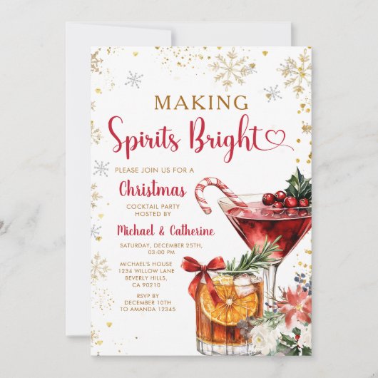 Invitation Making Spirits Bright Christmas Cocktail party (Devant)