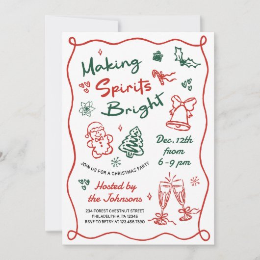 Invitation Making Spirits Bright Hand Drawn Christmas Party (Devant)