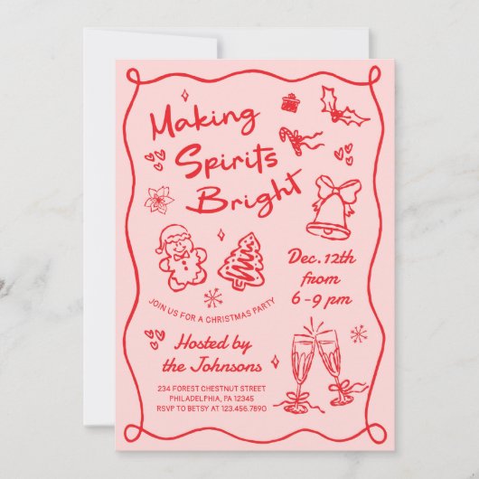 Invitation Making Spirits Bright Hand Drawn Christmas Party (Devant)