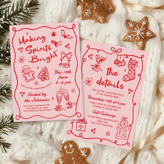 Invitation Making Spirits Bright Hand Drawn Christmas Party