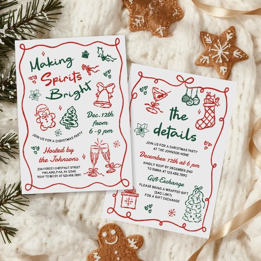 Invitation Making Spirits Bright Hand Drawn Christmas Party