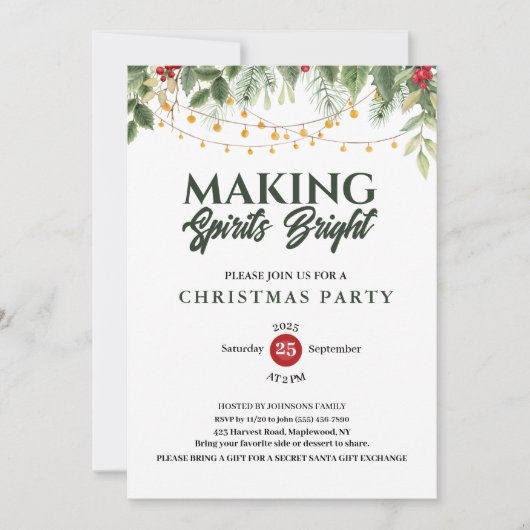 Invitation making spirits bright String Light Christmas Party (Devant)