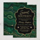 Invitation Malachite vert foncé et strates de feuille d'or Sw (Devant / Derrière)