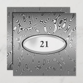 Invitation Mâle Abstrait d'argent noir 21e anniversaire (Devant / Derrière)