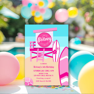 Invitation Malibu Beach Doll Retro Anniversaire Pool Party