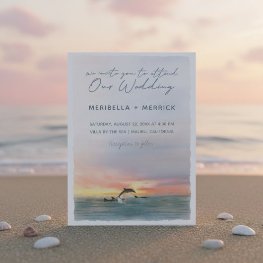 Invitation Malibu | Dolphins Beach Watercolor Mariage