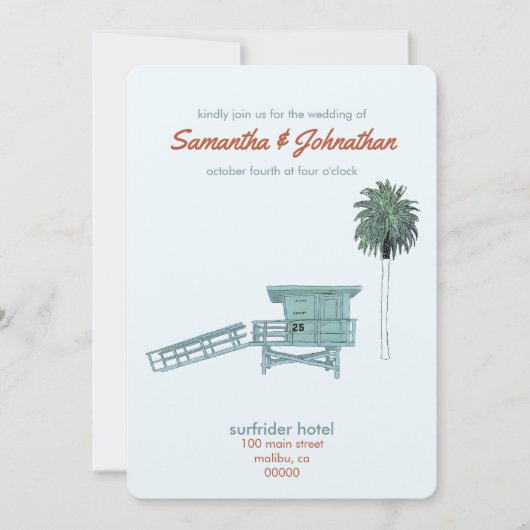 Invitation Malibu, mariage de Californie (Devant)