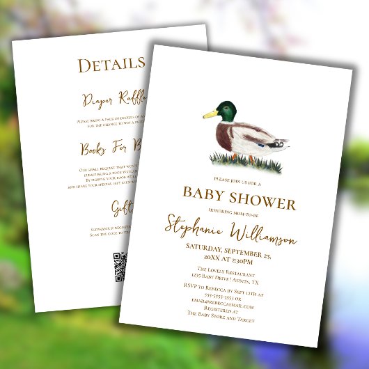 Invitation Mallard Duck | Baby shower de registre des cadeaux
