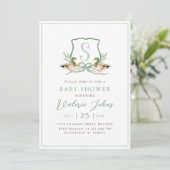 Invitation Mallard Duck Crest Monogram Baby shower  (Debout devant)