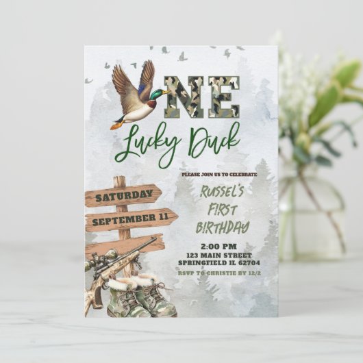 Invitation Mallard Duck First Birthday (Debout devant)