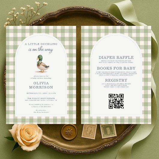 Invitation Mallard Duck Gingham All in One Baby Shower