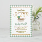 Invitation Mallard Duck Green Plaid Hunter Boy 1er anniversai (Debout devant)