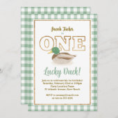 Invitation Mallard Duck Green Plaid Hunter Boy 1er anniversai (Devant / Derrière)