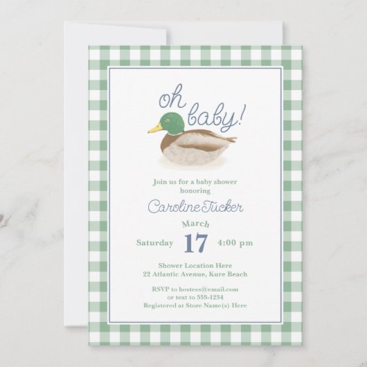 Invitation Mallard Duck OH BÉBÉ Pays Baby shower de chasse (Devant)