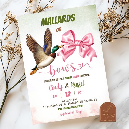 Invitation Mallard or bows Gender reveal