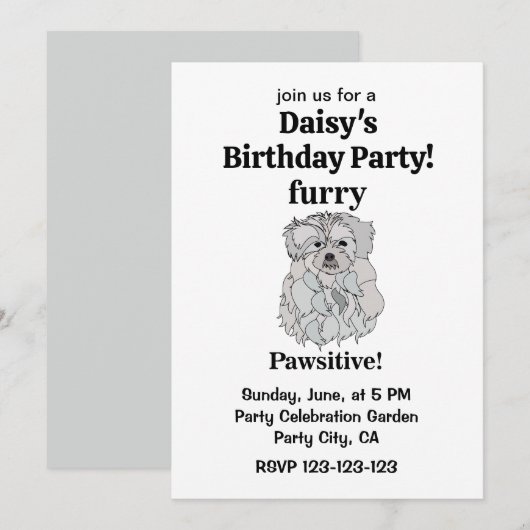 Invitation Maltese Chien Furry Pawsitive Funny Anniversaire (Devant / Derrière)