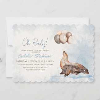 Invitation Mama and Baby Sea Lion Boy Baby Shower