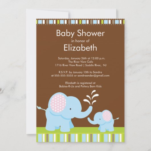 Invitation Mama & Baby Elephant Baby shower garçon ou fille (Devant)