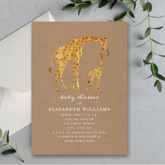 Invitation Mama & Baby Giraffe Cardstock Baby shower neutre