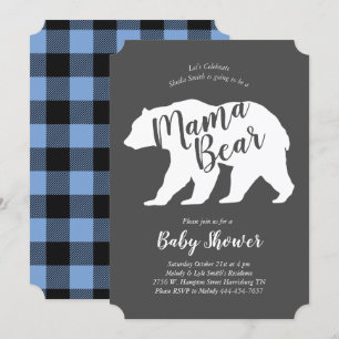 Invitation Mama Bear Baby shower Blue Plaid Boy