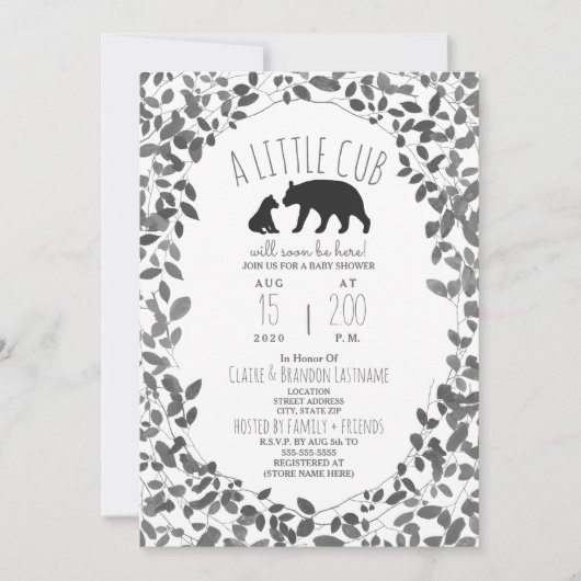 Invitation Mama + Bear Cub Noir + White Folio Baby shower (Devant)