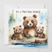 Invitation Mama Bear et Cubs Baby shower jumeau (Devant)