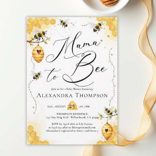Invitation Mama Bee Summer Watercolor Elegant Baby Shower