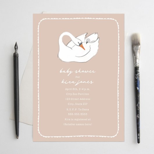 Invitation Mama de cygne et Baby shower rose fille