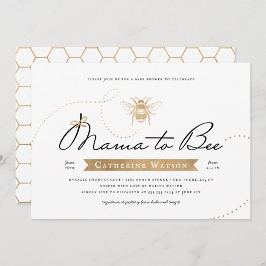 Invitation Mama d'or à Baby shower (Devant / Derrière)