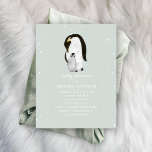 Invitation Mama et Baby shower bébé Penguin Blue Boy