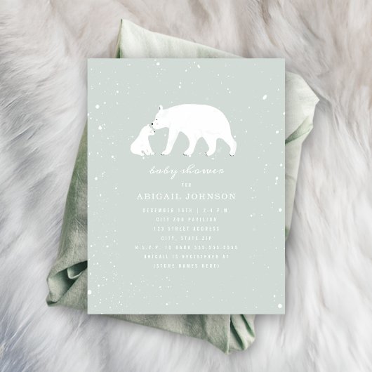 Invitation Mama et bébé Polar Bear Baby shower bleu