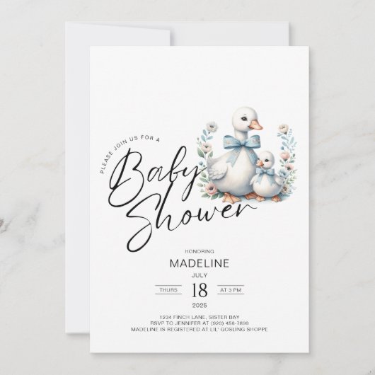 Invitation Mama Goose et Gosling Baby shower (Devant)