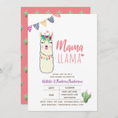 Invitation Mama Llama Baby shower Fiesta Cactus Cute Girls (Devant / Derrière)