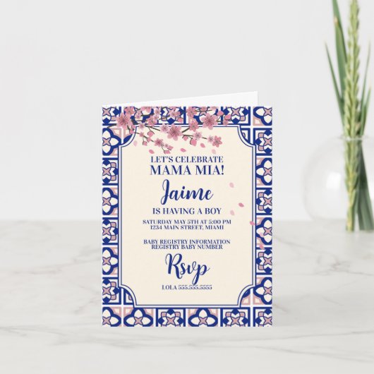 Invitation Mama Mia Baby Shower Cherry Blossoms (Devant)