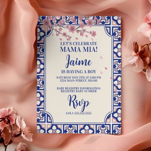 Invitation Mama Mia Baby Shower Cherry Blossoms
