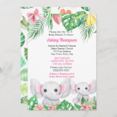 Invitation Mama mignonne et bébé Eléphant Baby shower tropica (Devant / Derrière)