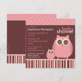 Invitation Mama Owl & Baby Owl PInk Baby shower (Devant / Derrière)
