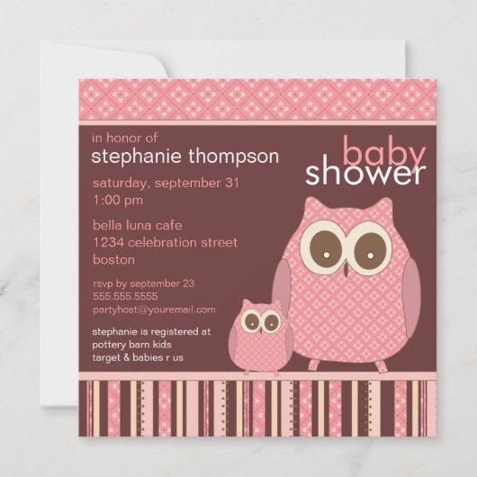 Invitation Mama Owl & Baby Owl PInk Baby shower (Devant)