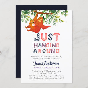 Invitation Mama SLOTH Juste Accroché Autour Du Bébé Bleu Garç